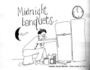 One of the cartoons from the book illustrating a late night low blood sugar feast.