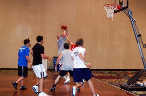 Action shot playing basketball at FFL 2010