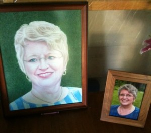 Picture my great-uncle drew of my mom next to her photo