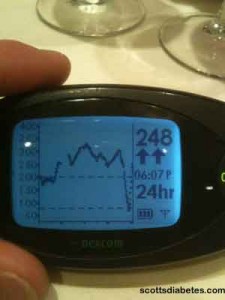 Image of Scott's Dexcom CGM with crazy highs, and a sudden drop
