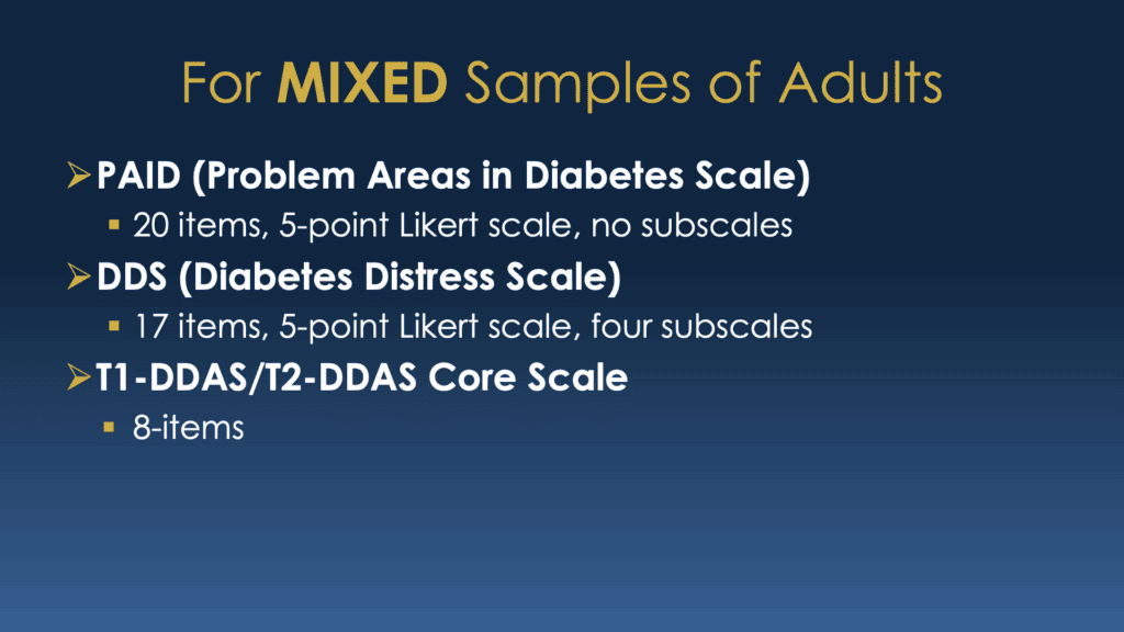 Tools for assessing diabetes distress in mixed samples of adults